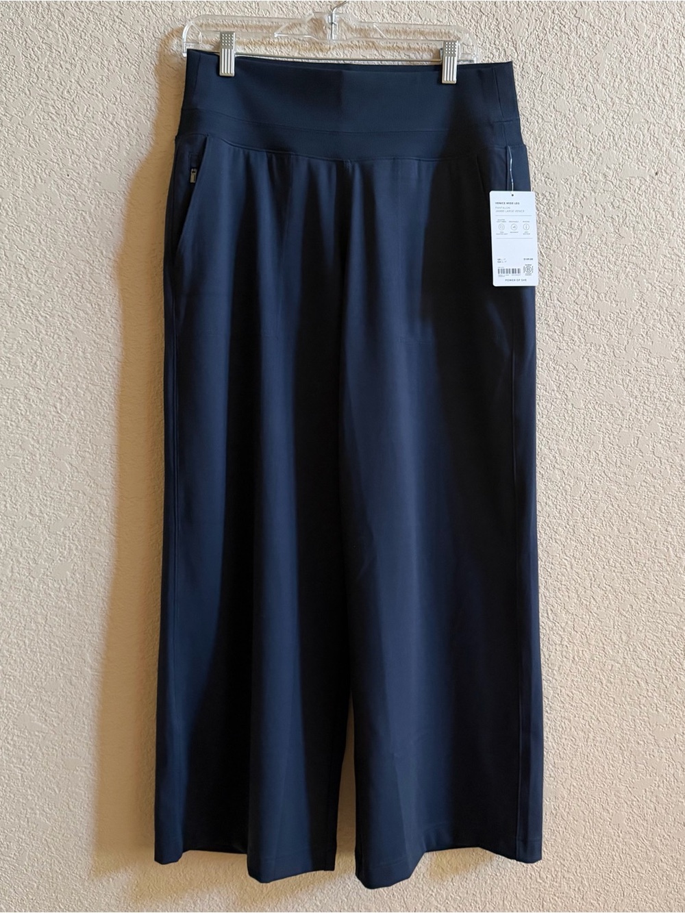 ATHLETA Women’s Large Petite Venice High Rise Wide Leg Pant Navy  #982868 NWT